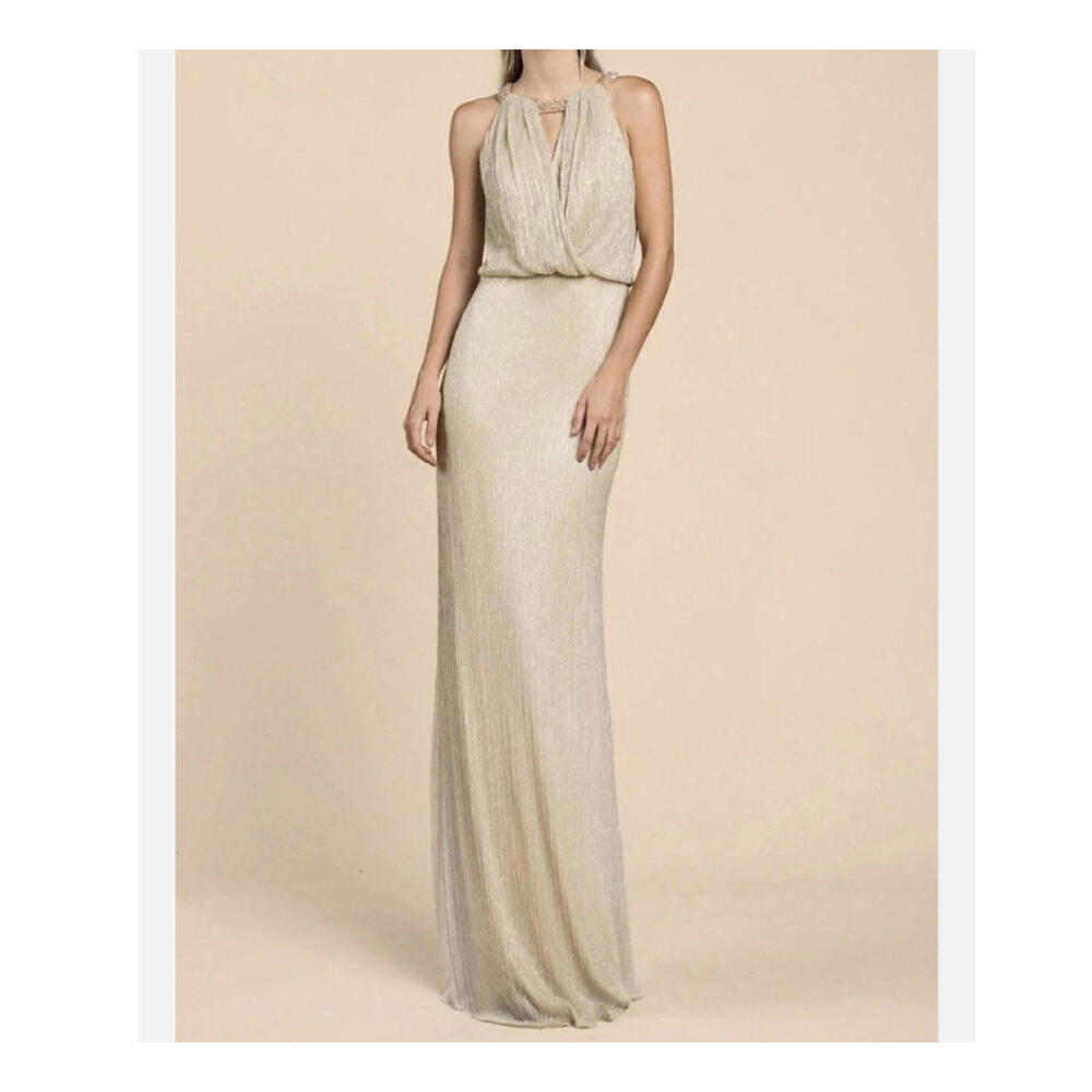 ANDREA & LEO gold Grecian halterneck maxi formal dress sz 10